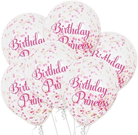 Unique Party 58145 PARTYKIT 12" Clear Latex Balloons | Pink Princess With Confetti | 6ct, Multi-Colour