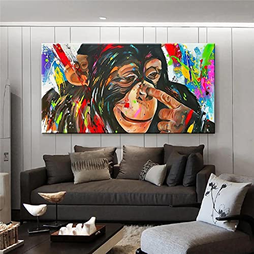 Affiche singe graffiti pour masquer un mur vide, art sur toile coloree KEBIA