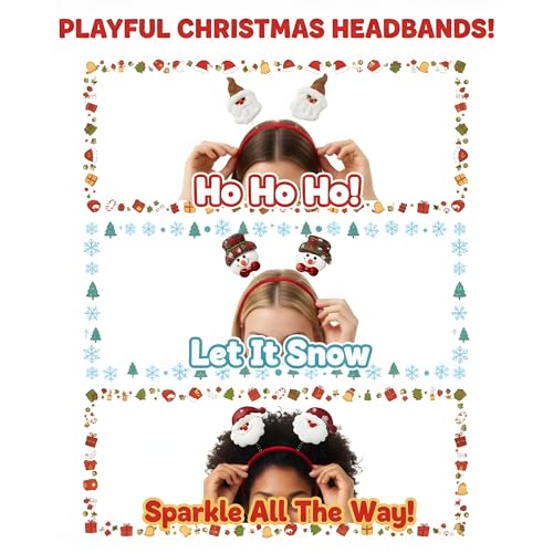Image of Crackles Christmas Hairband Set (Pack of 3) | Santa & Snowman Headbands for Kids & Adults | Xmas decor, Decorations & Costumes | Cute Holiday Accessory for School, Home & Celebrations