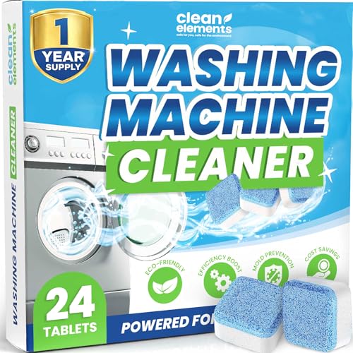 Clean Elements Washing Machine Cleaner Tablets 24 Pack – Deep Cleaning Descaler for HE, Front & Top Load Washers – Septic Safe, Eco-Friendly Freshener, Helps Maintain a Clean Drum – 12 Month Supply