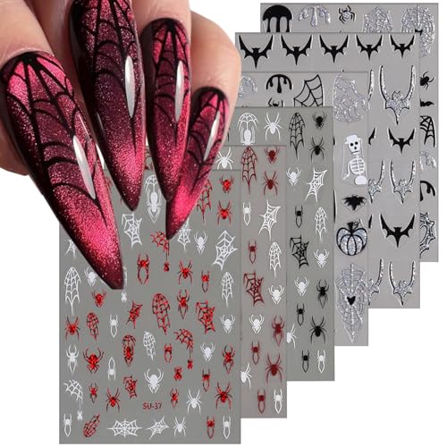 TBRZTR 6 Sheets Halloween Nail Stickers - Cute Ghost Bat