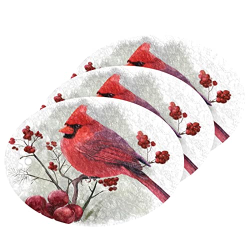 Image of Winter Bird Cardinal Kitchen Sponges Christmas Berry Cleaning Dish Sponges Non-Scratch Natural Scrub Sponge for Kitchen Bathroom Cars pack of 3