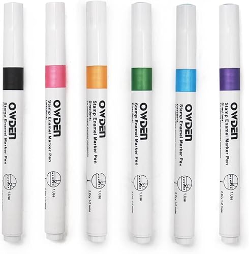 OWDEN 6 marcadores de esmalte de sello de metal para estampado y grabado de metal, sellos de acero para joyería, tinta acrílica, 6 colores (6