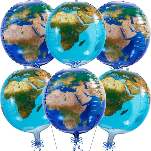 JOAOXOK Lot de 6 ballons en aluminium pour décoration de fête autour du monde - 55,9 cm - Pour la journée de la Terre, les voyages, les aventures, les...