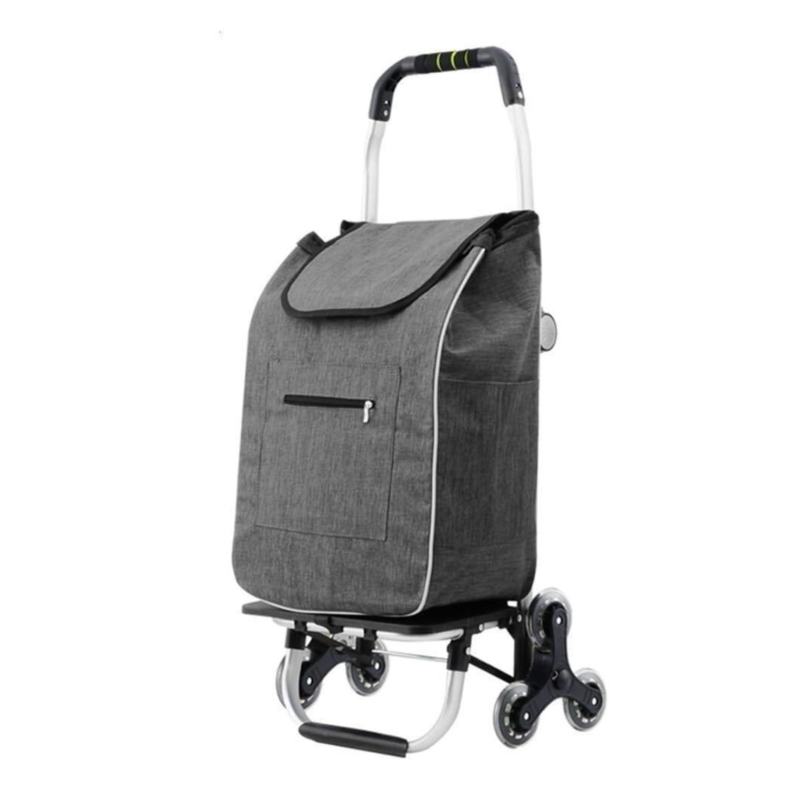 SBZIOJHDR foldable shopping trolley， Folding Shopping Trolley with 6 Wheels Climbing Stairs Home Portable Supermarket Elderly Grocery(Gray)
