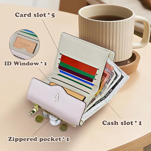 Andiker Small Wallet for Women, Trifold PU Leather Zipper Wallet, Rabbit and Floral Decoration Cute Coin Purse (Blue)4