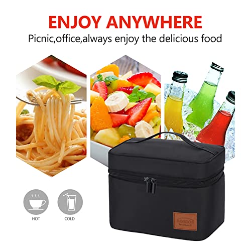 Aosbos Lunch Box Bag For Men Women Insulated Cooler Bags Thermal Bags Lunchbag For Food Containers Meal Prep Organizer Adult Lunch Bags For Bento Box Work Office Picnic 7.5L Black #TOP5