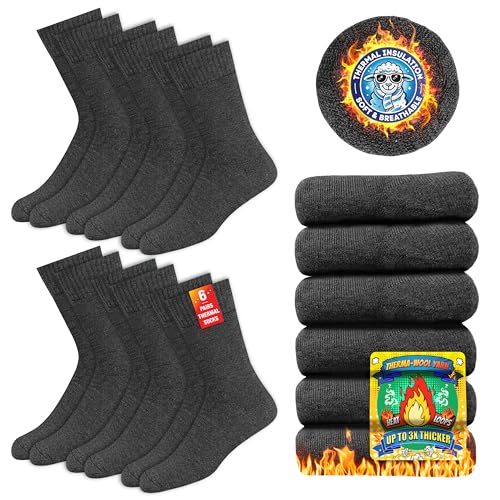 SOXCO Thermosocken für Herren und Damen - Warme Wintersocken, 6er Pack, 43-46