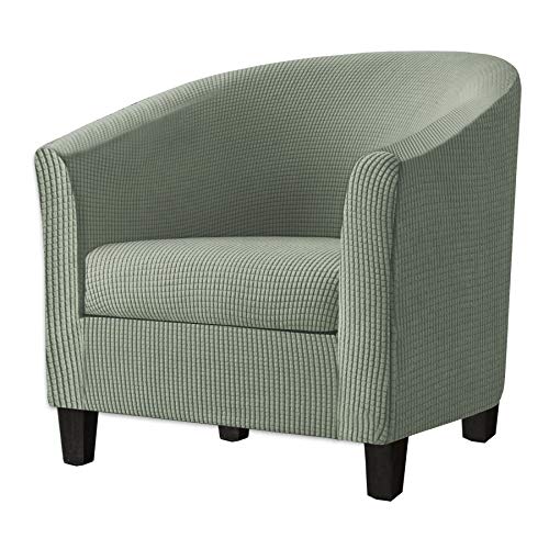2 Piece Tub Chair Covers with Cushion Cover, Stretch Jacquard Furniture Cover,Armchair Protector Slipcover Removable Machine Washable (Matcha Green)