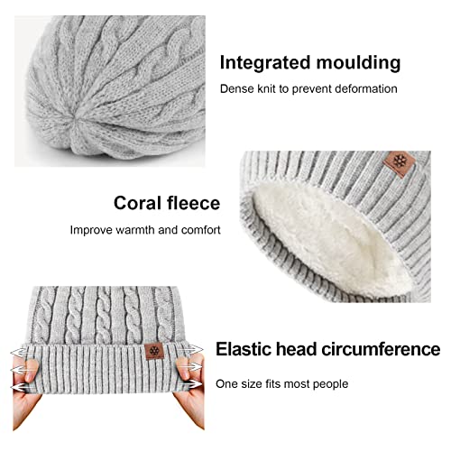 Winter 3 in 1 Scarf Hat Glove Set Cable Knit Beanie Hat Long Scarf Touch Screen Gloves Chunky Knit Warm Fleece Lined4