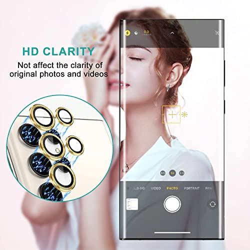 Image of Camera Lens Protector Ring Compatible with Samsung Galaxy S23 Ultra | Tempered Glass + Aluminum Alloy Ring | Full Coverage Lens Guard | Scratch Proof | HD Clear | Case Friendly | Gold