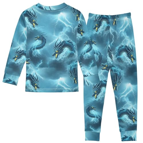 Pajama Sets Long Sleeve Blue Dragons in Stormy Skies Soft Comfy Sleepwear 2 Piece PJS 3-8T3