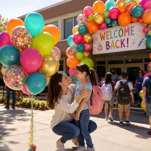 Image of Tropical Rainbow Balloons Kit, 50 Pcs 12 Inch Hawaiian Teal Orange Pink Metallic Green Gold Confetti Balloons for Girl Kid Summer Beach Luau Aloha Pool Birthday Back to School Party Decorations