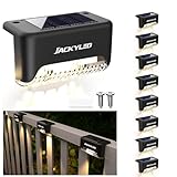 JACKYLED 8 Pack, Step Lights Waterproof LED Solar Power Outdoor Fence Light for Deck Stair Railing, Outside Lighting for Wall Garden Backyard Patio Balcony Decor