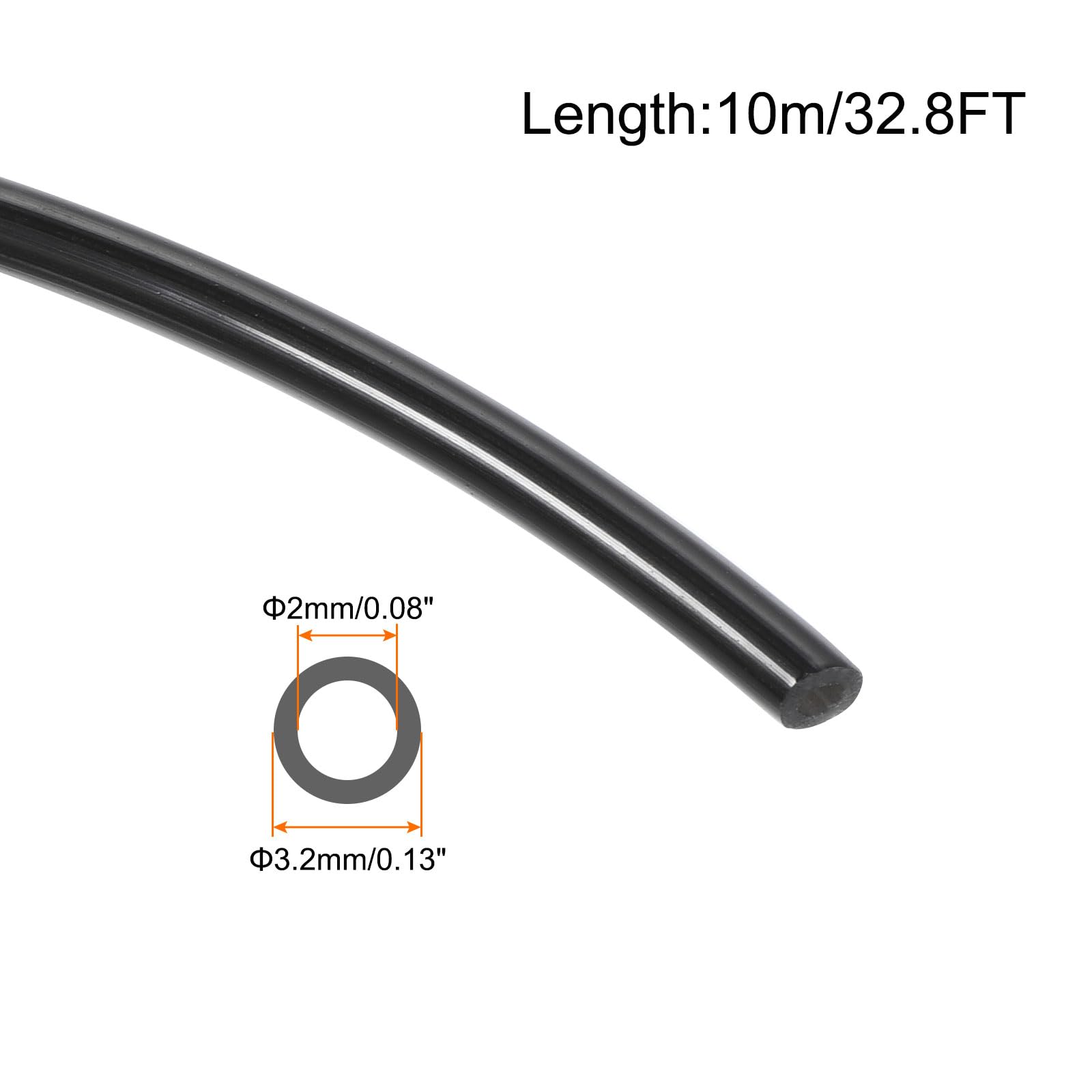 Rebower Pneumatic Tubing Pipe,3.2mm x 2mm Black PU Polyurethane Tube,32.8FT 10M,PU Air Line Tubing Hose Tubes for Air Compressor,Fluid Transfer,Air Brake - Image 2