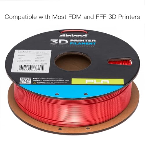Image of INLAND Micro Center Red Silk PLA 3D Printer Filament 1.75mm - Red Shiny, Dimensional Accuracy + /- 0.03 mm - 1 kg Cardboard Spool (2.2 lbs), Clog Free Colorful Filaments