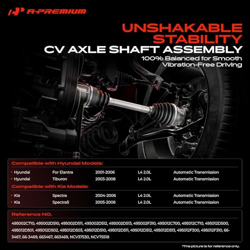 A-Premium Pair (2) Front CV Axle Shaft Assembly Compatible with Hyundai Elantra 2001-2006, Tiburon 2003-2008 & Kia Spectra 2004-2006, Spectra5, 2.0L Automatic Trans. 25-Spline, Left and Right Side by A-Premium - Used condition - Image 2