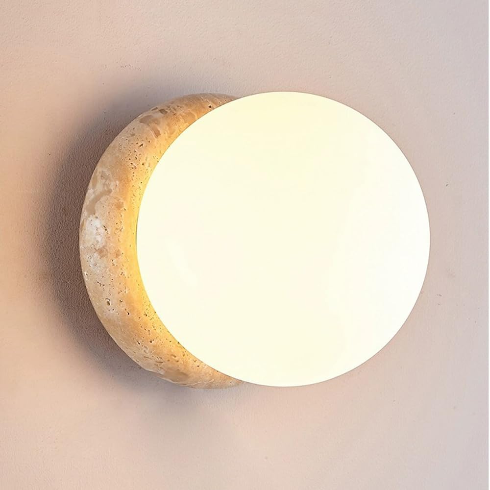 HUAYUSEDF IP65 Outdoor Waterproof Travertine Wall Sconce 6.3in Round Glass Wall Lamp Exterior Wall Decoration Wall Light Wall Mount Lamp for Villa Courtyard Terrace Lighting
