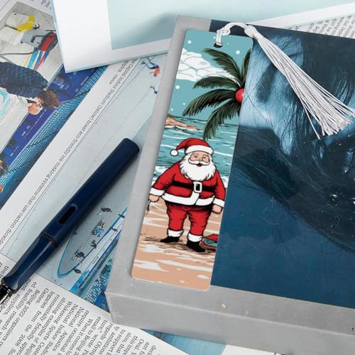 Marque-pages Père Noël à la plage idée cadeau originale vers de bibliothèque