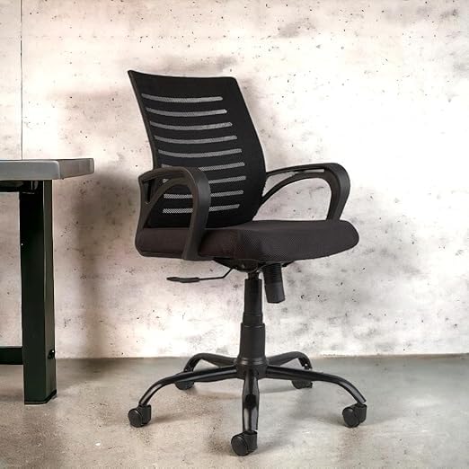 Image of Mesh High Back Office | Study | Computer | Revolving | Desk Chair for Work from Home Metal Base Seat Height (Black)