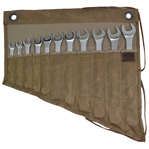 Waxed Canvas Wrench/Tool Roll 11 Pockets Hanging Storage for Craftsmen Handmade by Hide & Drink :: Fatigue