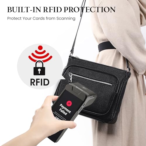 befen Genuine Leather Crossbody Bags for Women Medium Size RFID Blocking Leather Purse for Women with Multi Zip Pockets2