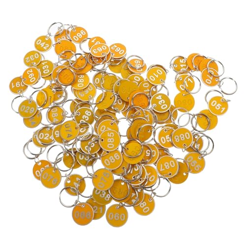 Etiquetas Metálicas Con Números 100 Uds. Etiquetas con números de Metal 1-200 llavero ID numerado 1-100 for identificadores marcadores llave piscina casillero(Yellow,1-100)