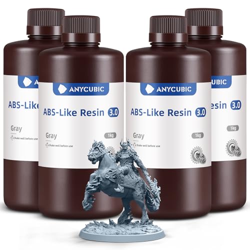 ANYCUBIC 3D Printer Resin Bundle, ABS-Like 3.0 Resin for 8K/14K/16K 3D Printing, Strong Strength, High Precision, Low Odor, Wide Compatibility for All LCD Resin 3D Printers (Grey, 4kg)