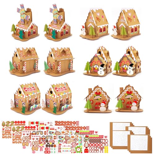 12pack Christmas Gingerbread House DIY Kit – Cardboard Houses for Kids & Adults, Holiday Party Game, Classroom Gift & Festive Home Decoration