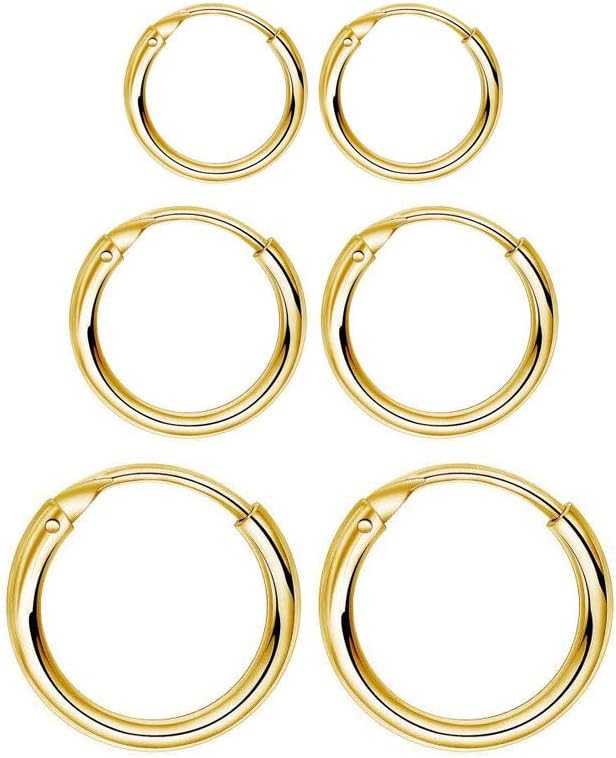 Sterling Silver Small Hoop Earrings Set, 3 Pairs Hypoallergenic Cartilage Hoop Earrings Endless Tragus Earrings Huggie for Women Men Girls 8mm 10mm 12mm
