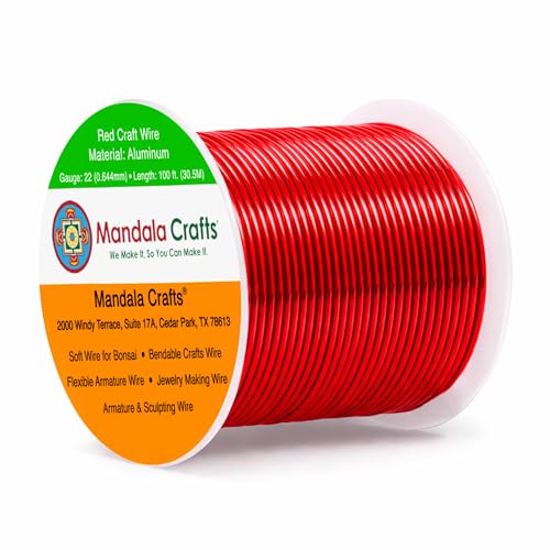 Image of Mandala Crafts 22 Gauge Red Anodized Aluminum Craft Wire, 100 FT | Colored, Flexible, Bendable, for Bonsai, Armature, Sculpting, Wire Wrapping, Jewelry Making, Weather & Tarnish Resistant