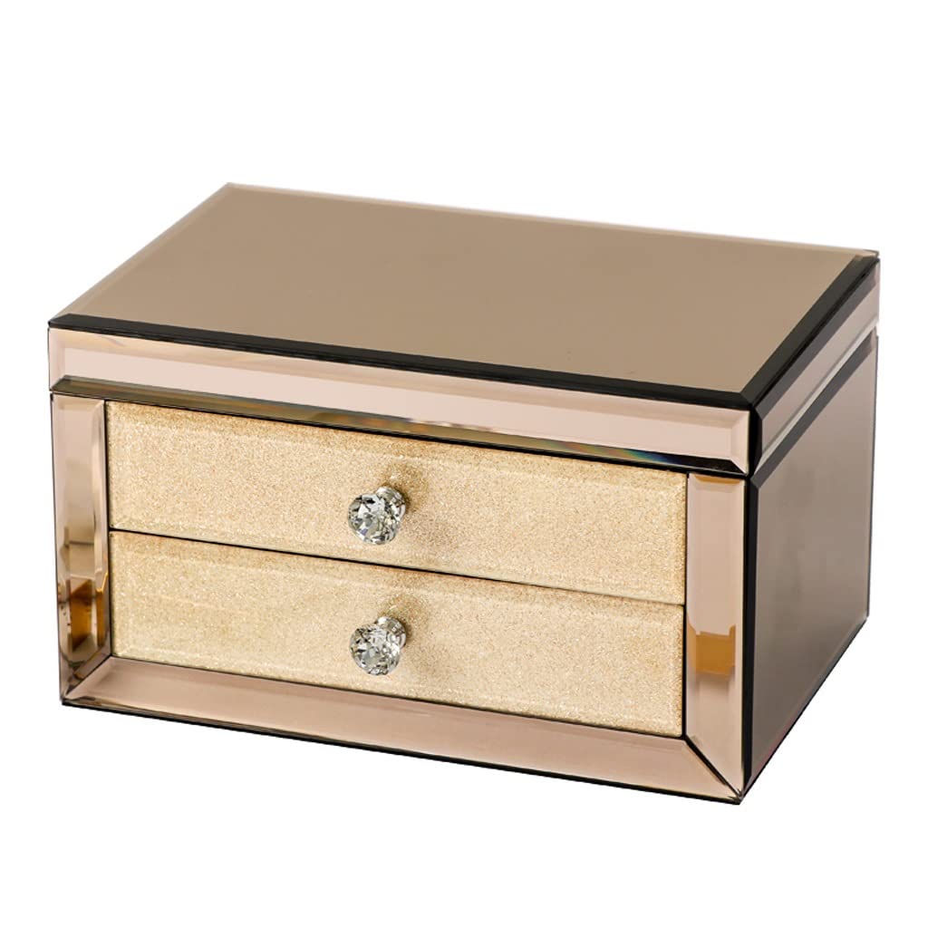Lshtshf-ou Jewelry Box Storage Fashion Glass Home Ornament Organizer With Drawer And Mirror