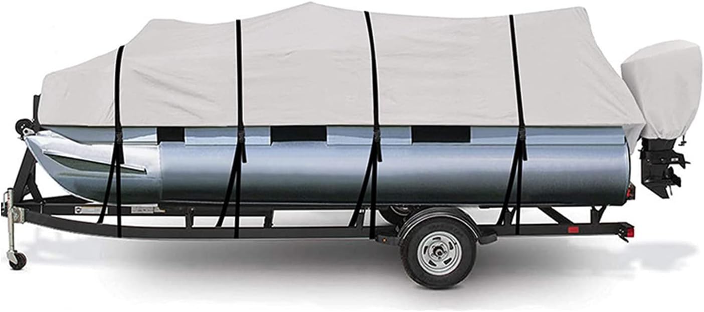 ANZAGA Waterproof Oxford Cloth Boat Cover for Pontoon Boats, Bass Buggy Boats, and Party or Fishing Barge Boats