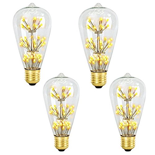 4 EA LED Bombillas Vintage, DINOWIN ST64 3W E27 Retro Bombillas de Vidrio Fuegos Artificiales para Fiestas de interior bar Decoración, Blanco Cálido Edison Bombilla Lámpara 2200 K