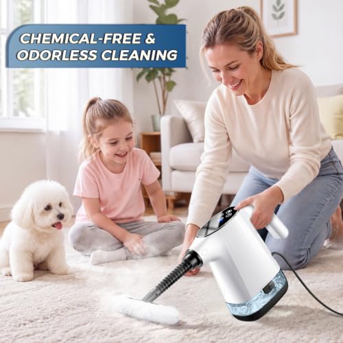 Image of Handheld Steam Cleaner, Portable Steamer for Cleaning with 18PCS Accessories, 12s Fast Heating, Pressurized Steam Cleaner for Home, Kitchen, Bathroom, Car Detailing, Window, and Clothes, White