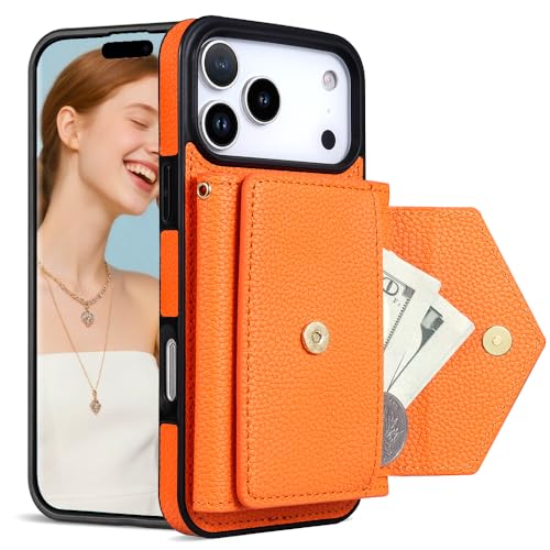 Étui portefeuille iPhone 17 Pro Max anti-chute avec porte-cartes et béquille vidéo