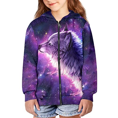 Upetstory Galaxy Wolf Hoodie Zip Up Sweatshirt For Boys Girls Kids Clothes Size 6-7 Activewear Athletic Jacket Hiking Running Cycling Clothing For School Holiday Outdoor Sport #TOP25