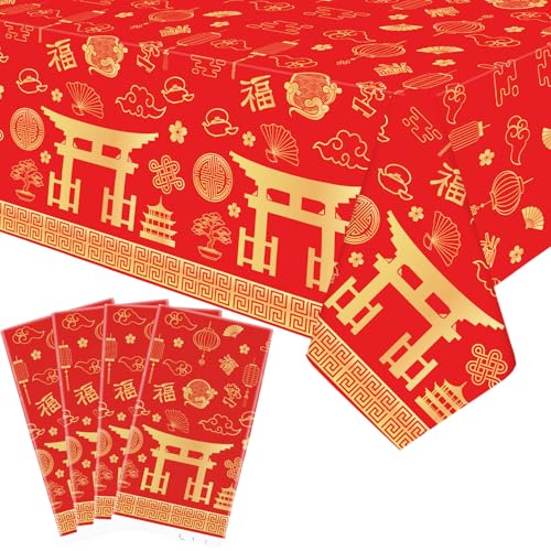 LSJDEER 4 Pack Hibachi Party Tablecloth - Japanese Hibachi Party Decorative Hibachi Tablecover Japanese Table Cloth for Hibachi Chinese Decorations (51 x 86 Inches)