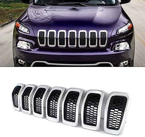 MIC 7PCS Front Grill Mesh Inserts Kit Compatible with Cherokee 2014-2018,Clip-in Honeycomb Grille Guards Cover,Chrome