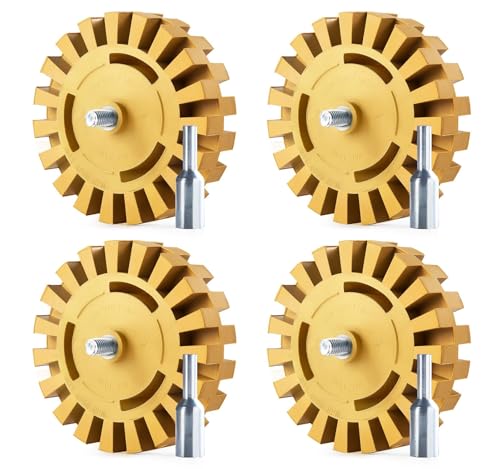 CowboyBOB 4pack Decal Remover Eraser Wheel Rubber Eraser Wheel for Drill Removes Car Stripes Vinyl Tapes and Graphics Rubber Eraser Wheel Tool Kit for Cars, RV, Motorcycles Sticker Remover Tool