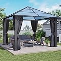 10'x10' Hardtop Gazebo, Outdoor Polycarbonate Gazebo with Netting and Shaded Curtains, Aluminum Frame Heavy Duty Gazebo for Patio, Backyard, Deck and Lawn (10x10)