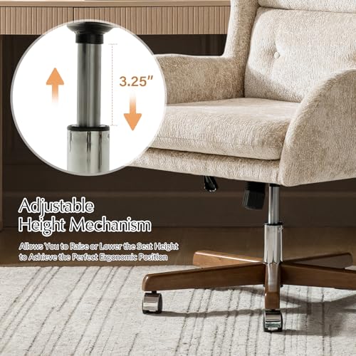 Image of HULALA HOME Modern Swivel Office Chair with Solid Wood Base, Oatmeal