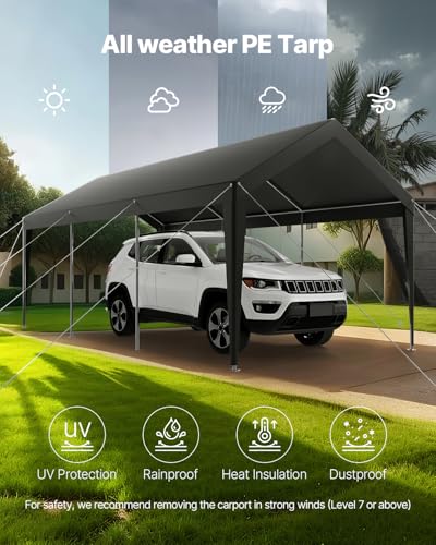VEVOR Carport, 3,05x6,09x2,87 m Autoüberdachung, tragbare Zeltgarage, verzinkter Autounterstand, Garagenzelt UV-beständig, Ganzjahresschutz, Lagerschuppen, Ideal für Auto, Boot, Motorrad
