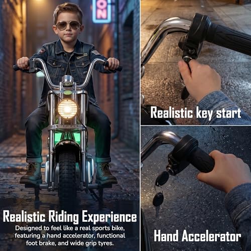 Image of Baybee ChopperX Baby Battery Operated Bike for Kids with Adjustable Seats I Rechargeable Ride on Toy with LED Lights, USB & Music I Big Baby Bike | Electric Bike for Kids to Drive 2+ Years (Black)