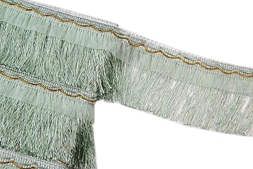 Anevous 5 metros de largo y 10 cm de ancho, borla de flecos, cinta de encaje con flecos de seda, ribete de borlas, cinta de flecos, borla para ropa, accesorios de costura DIY, verde claro