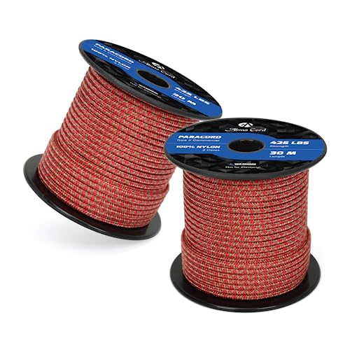Abma Cord Paracord 425 lbs 3mm 100% Nylon 30M - Coyote Brown & Red, Diamond-coyote Brown & Red, 30 Meters