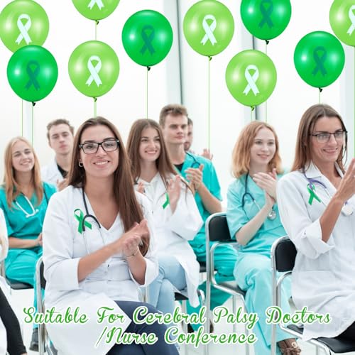 Image of Hungdao 100 Pcs Mental Health Awareness Balloon Decoration Green Ribbon Balloons Mental Health Awareness Items for Public Charity Fundraiser Party Supplies