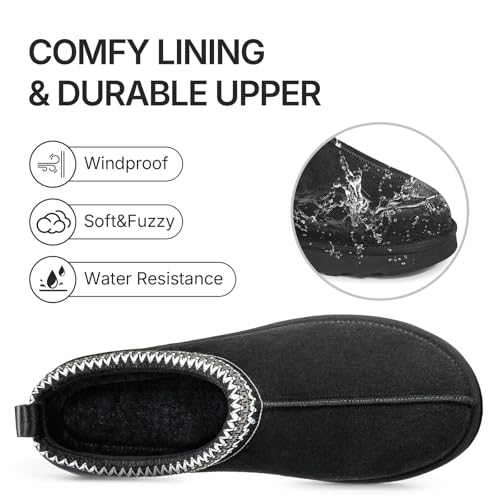 ATHMLIE Mens Slippers Tasman House Slippers for Men Short Ankle Mini Suede Boots for Outdoor Indoor Non Slip Thin Sole Warm Fur Lined3