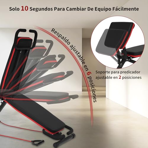 JINPALAY Banco de musculación ajustable y plegable, multifunción 2 en 1 con banco Scott desmontable (cambio en 10 s), soporta 250 kg, para entrenamiento en casa - imagen 2