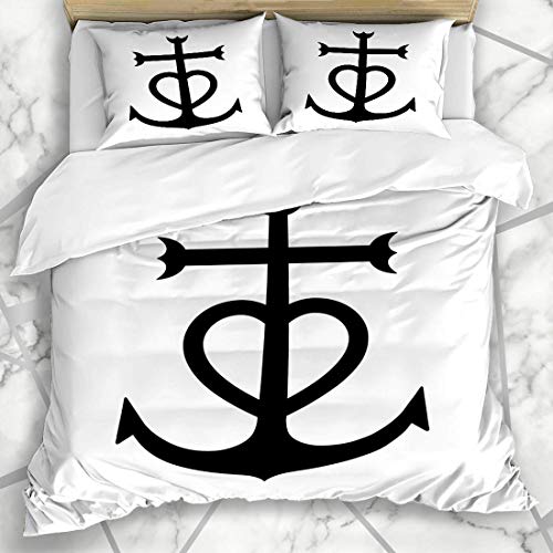 Soefipok Ensemble de Housse de Couette queues Foi Camargue Croix ancrée Coeur Amour Plat Ancre Espoir charité chrétienne Conception de l'église literie en Microfibre avec 2 taies d'oreiller